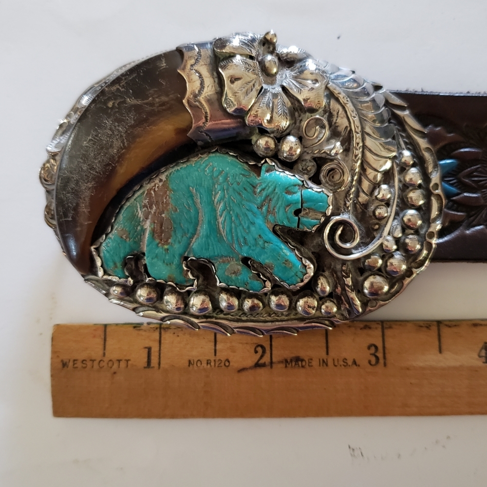 Turquoise Bear Claw Belt Buckle Sterling,Vintage